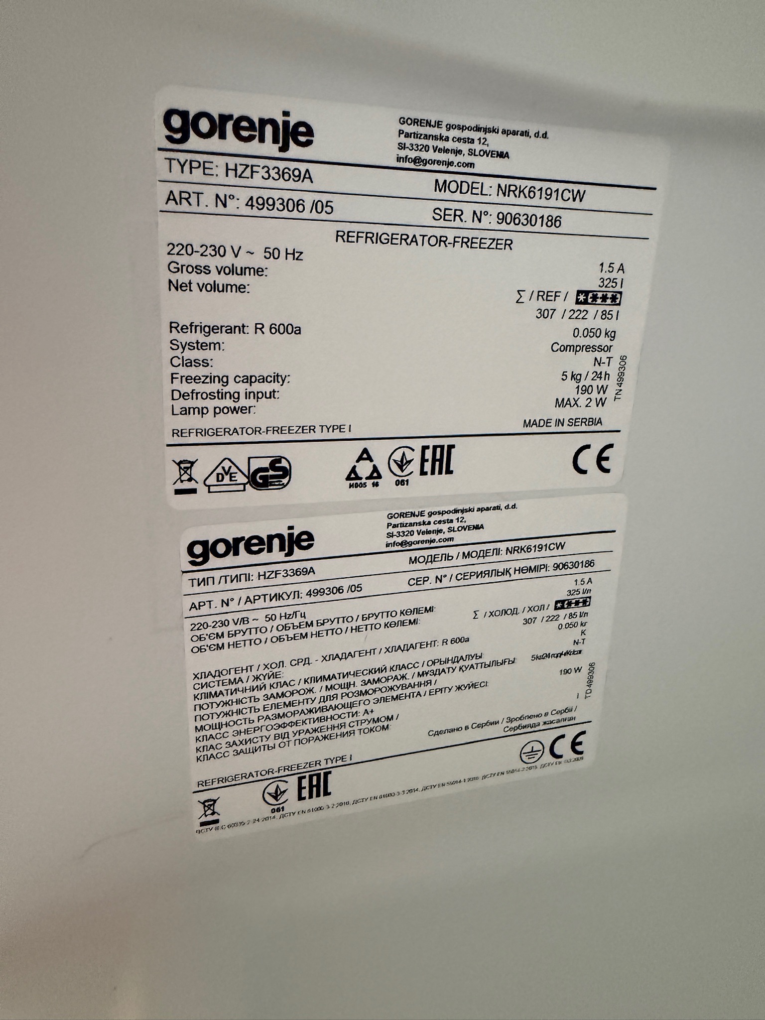 SELT / SOLD Gorenje ísskápur með frysti, H185sm. 8