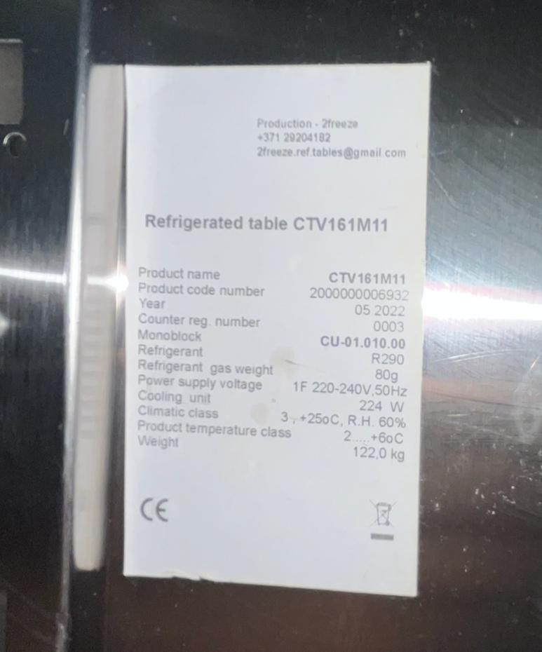 SELT / SOLD Vitrum preppborð / kæliborð frá BVT, B200xD70xH91sm. 5