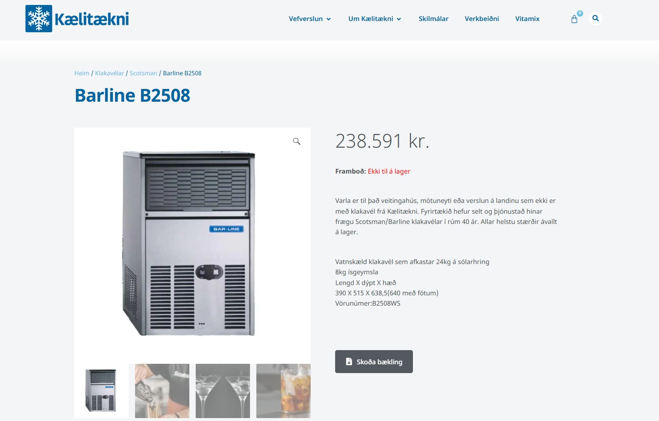 SELT / SOLD Bar Line B21 WS klakavél, Kælitækni H64 x B53 x L38 sm. 5