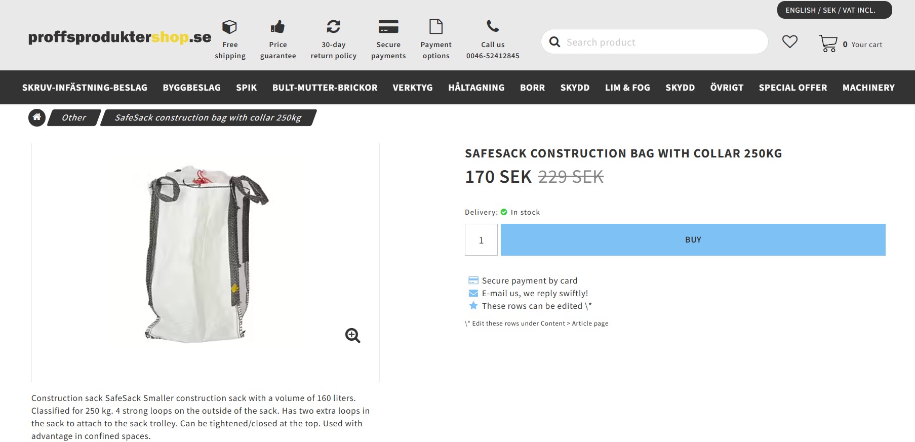 SELT / SOLD - Sekkir - pokar - 1100 kg. - 1000 stk. SAFESACK CONSTRUCTION BAG 6