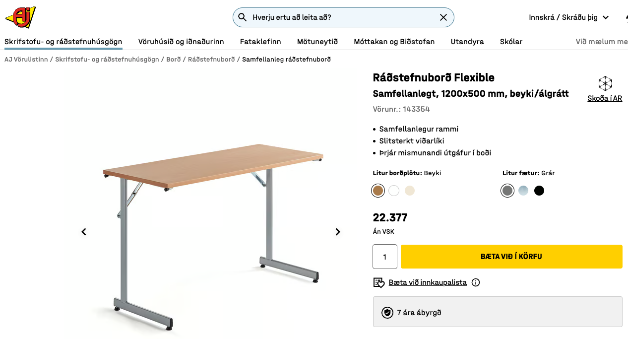 SELT/SOLDFelliborð frá AJ Vörulistanum, B120xD50sm. (18 stk.) 5