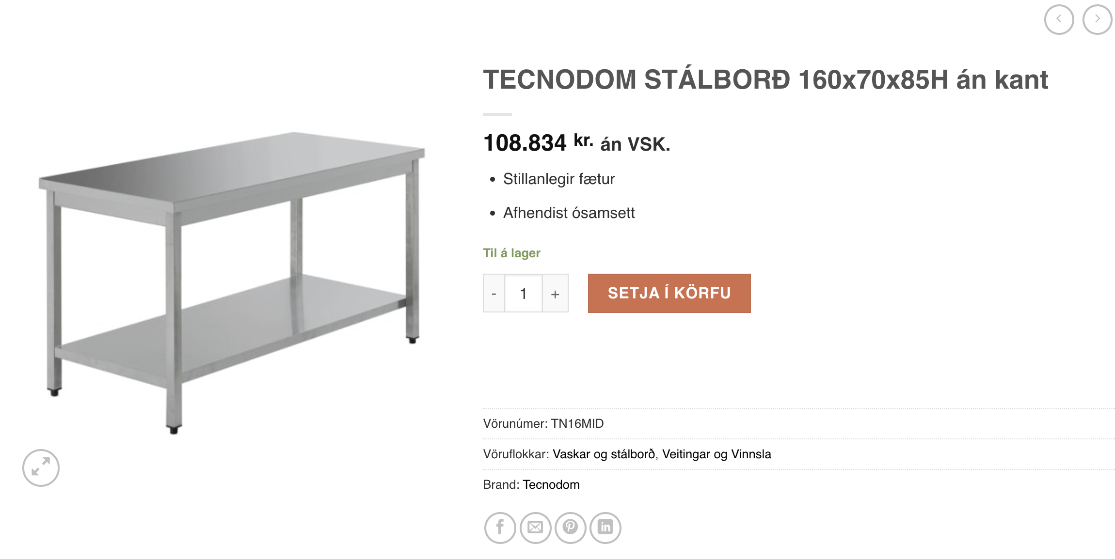 SELT / SOLD Stálborð 160x60xH90 án kants 11