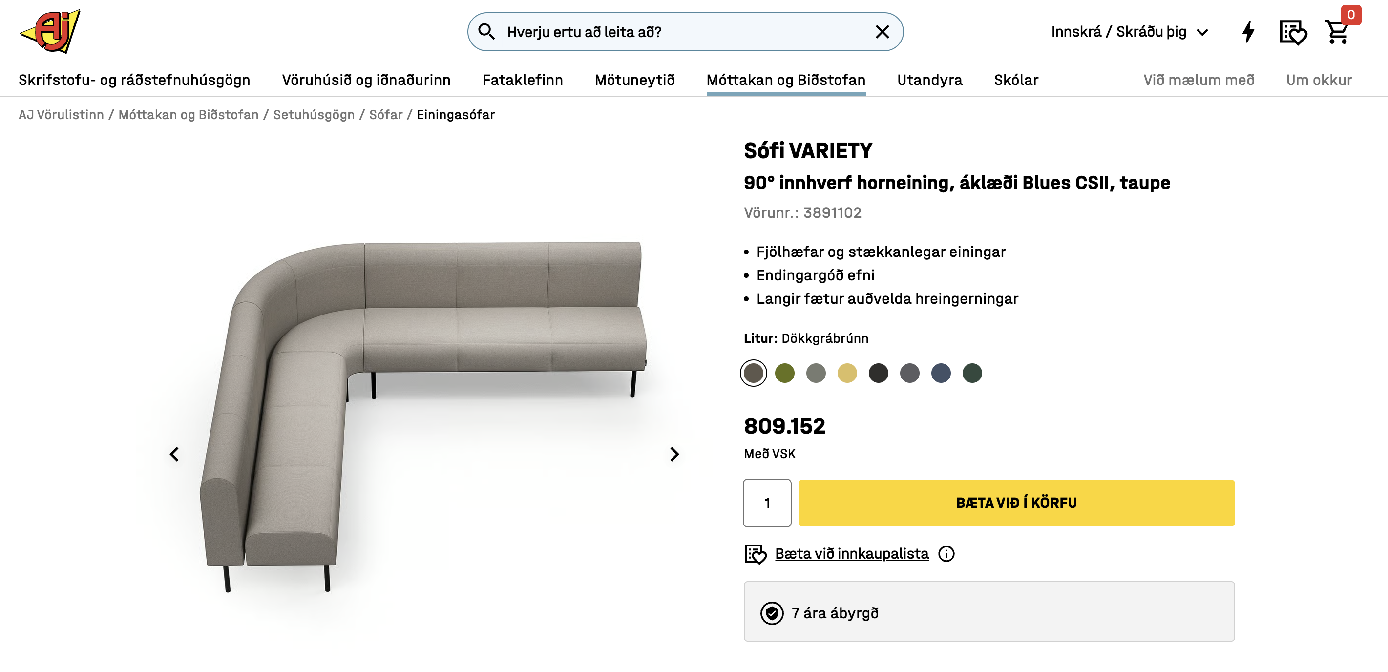 SELT / SOLD Sófi Variety 90° hornsófi 6 manna frá AJ - PLAY 12
