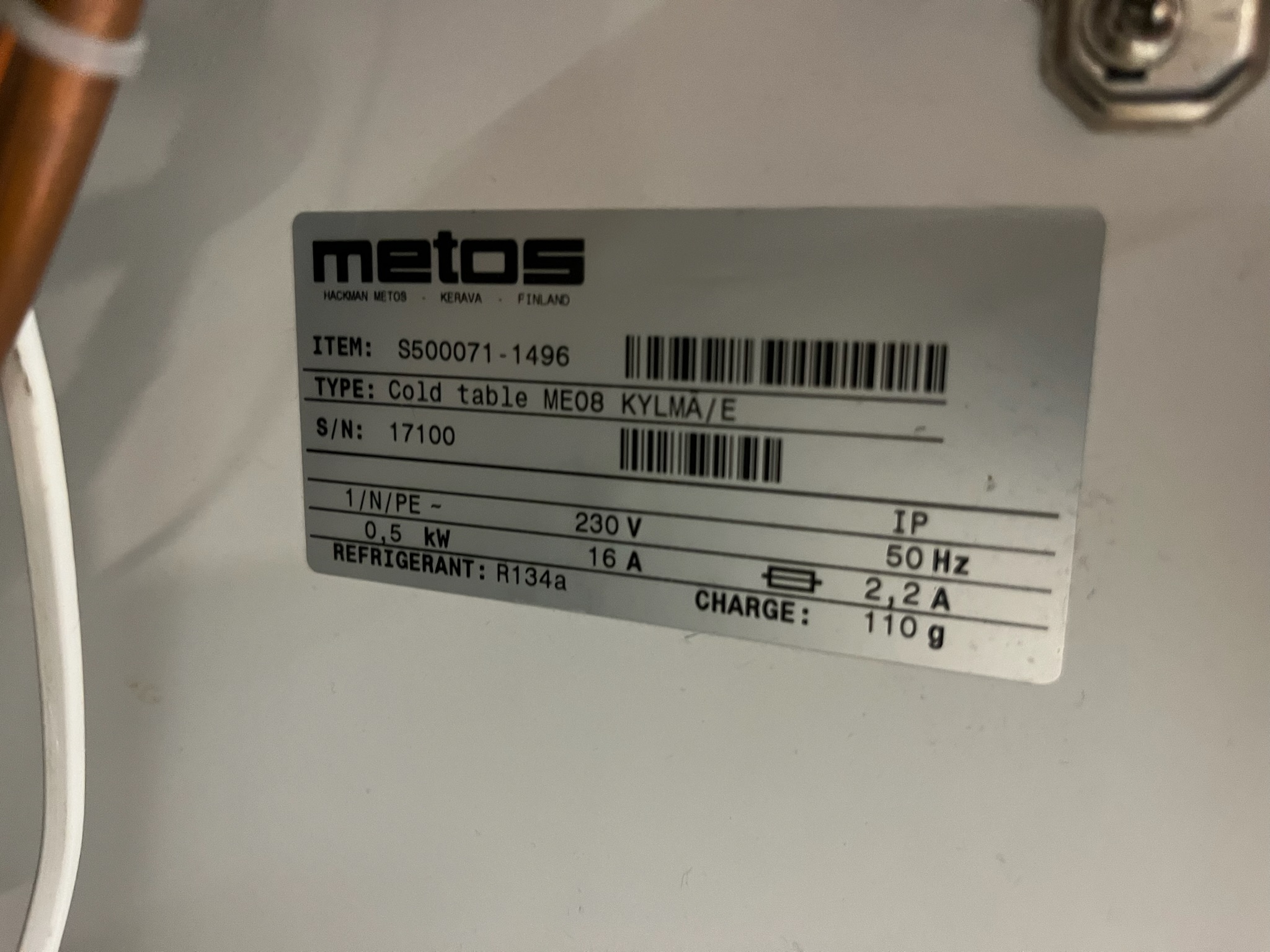 SELT / SOLD Metos kæliborð L100 x B80 x H150 sm. (2 stk.) 7