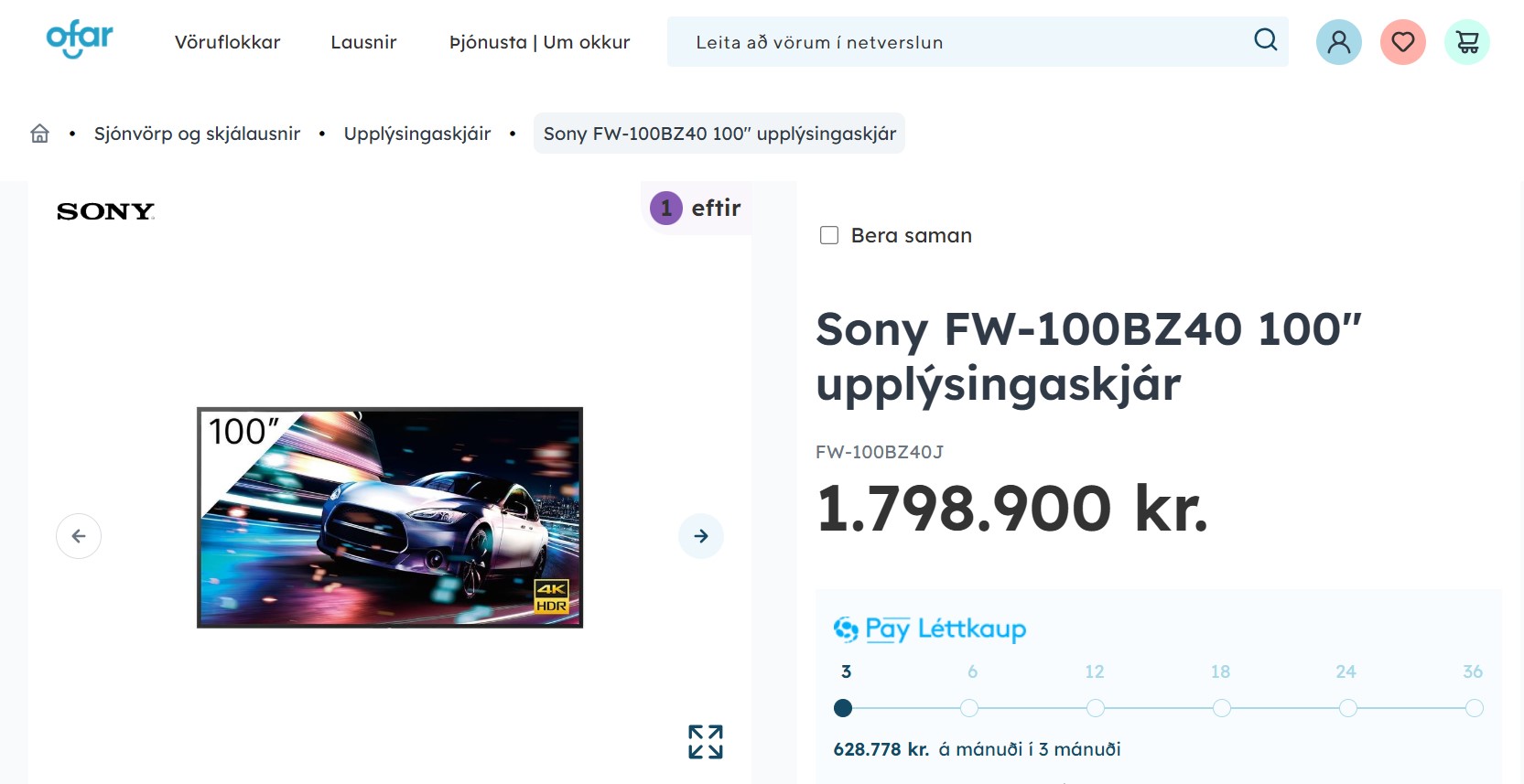 SELT / SOLD Upplýsingaskjár - 100" Sony FW-100BZ40 5