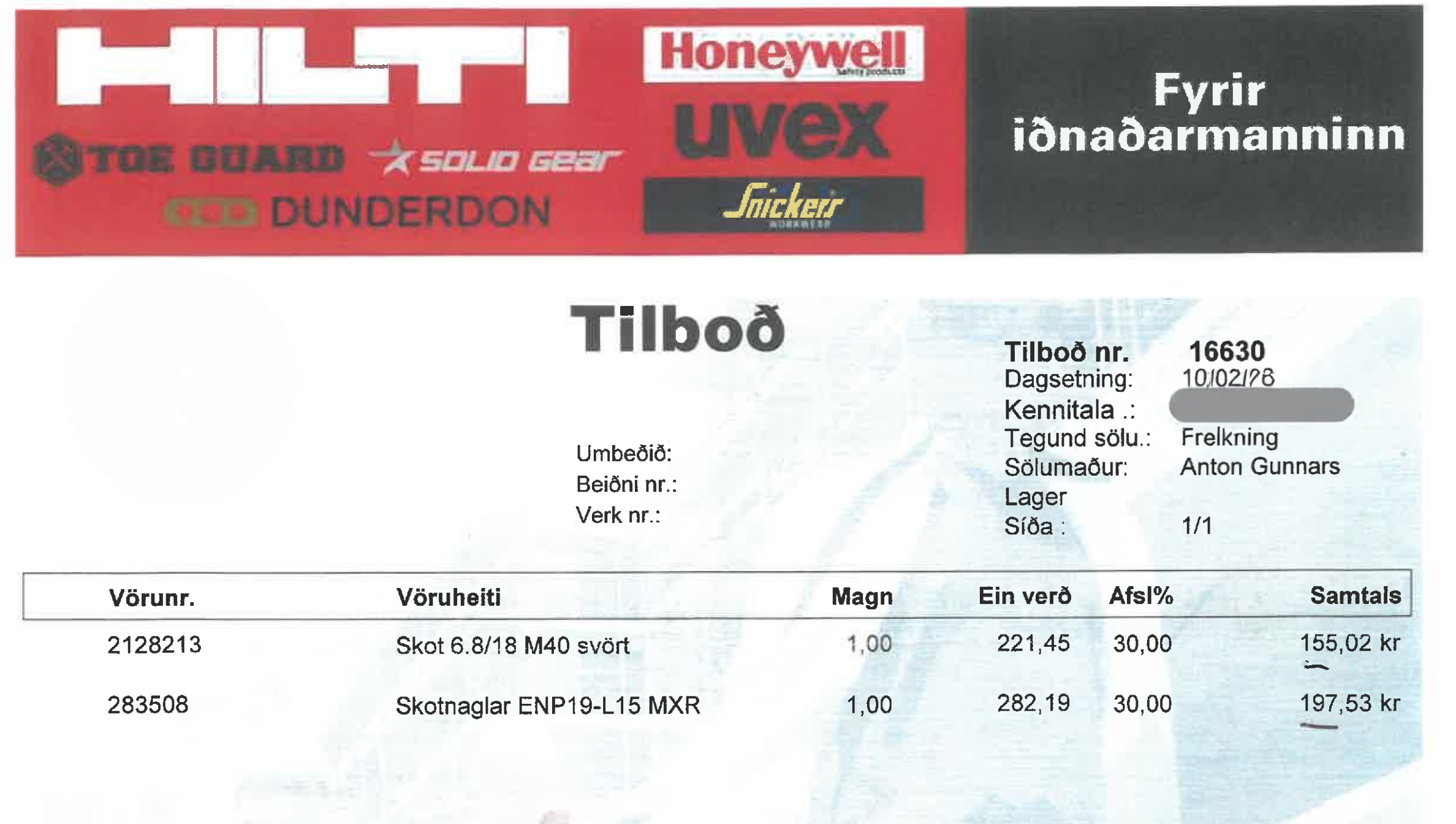 Naglar (18.000 stk.) og patrónur (15.000 stk.) frá Hilti 7