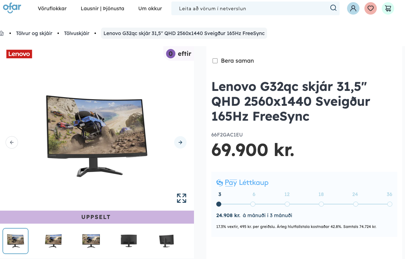 SELT / SOLD Lenovo Legion leikjaskjár, 32'', QHD, 165Hz 3