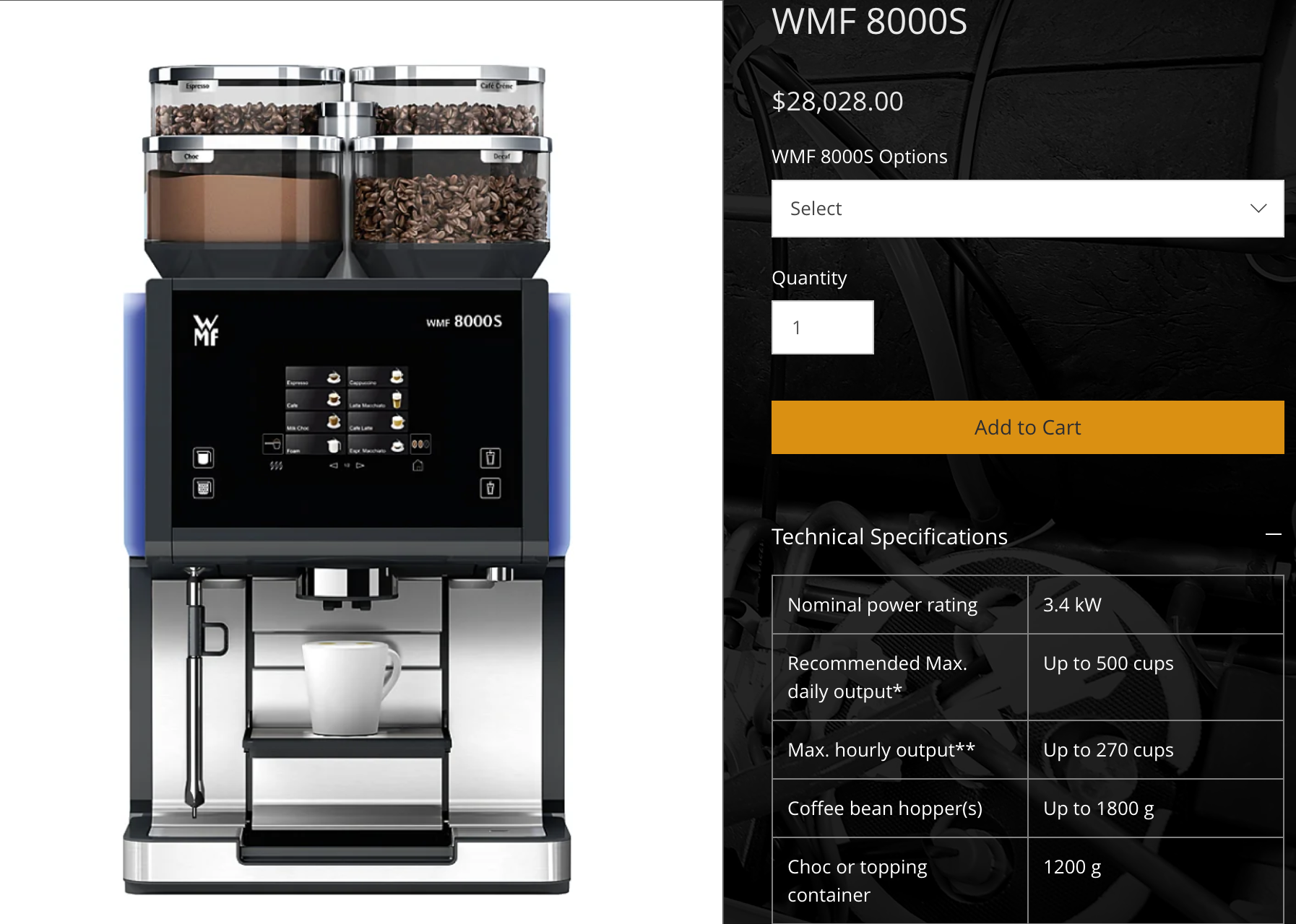 SELT / SOLD Kaffivél - WMF 8000S - fyrir malað kaffi 8