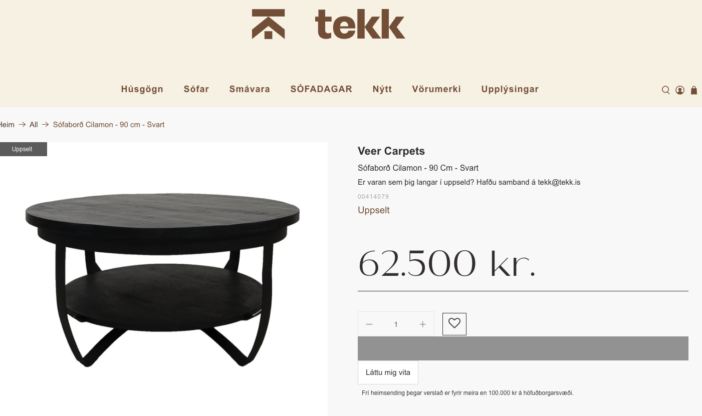 SELT / SOLD Veer Carpets sófaborð frá Tekk, Ø90xH42sm. 8