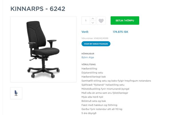 SELT / SOLD Kinnarps skrifstofustóll frá Pennanum 2
