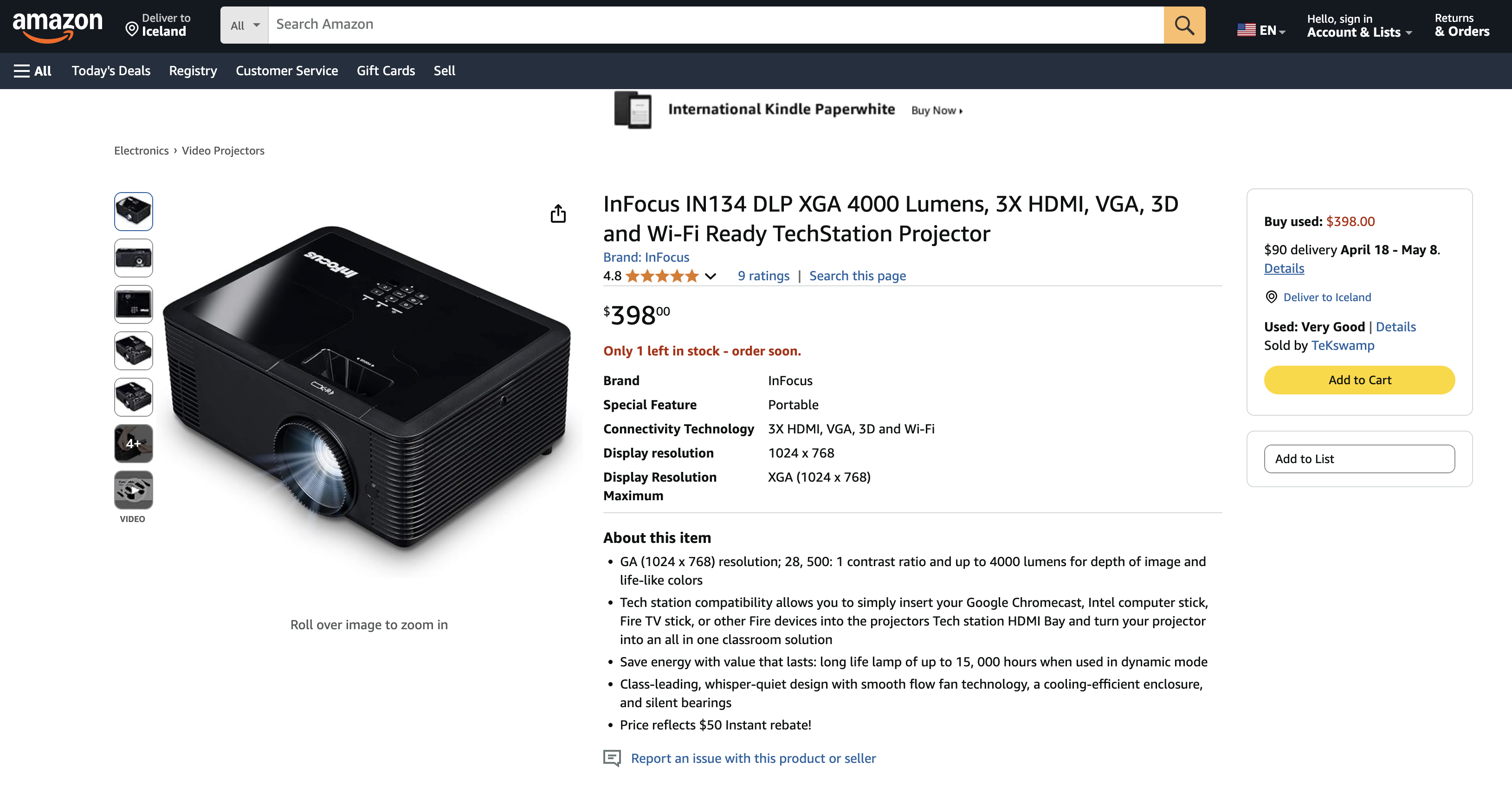 SELT / SOLD InFocus IN134 DLP XGA 4000 Lumens 8