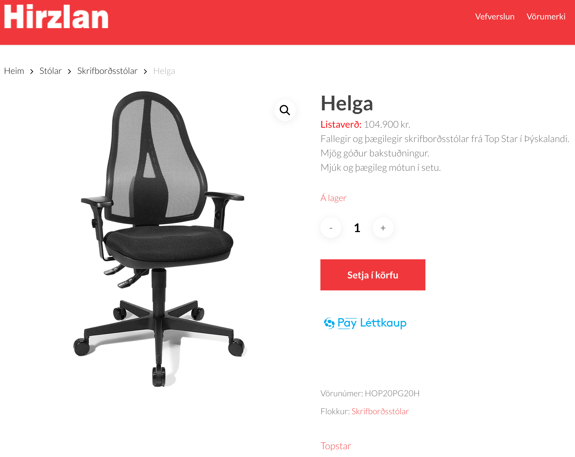 SELT / SOLD Top Star skrifstofustóll frá Hirzlunni 13