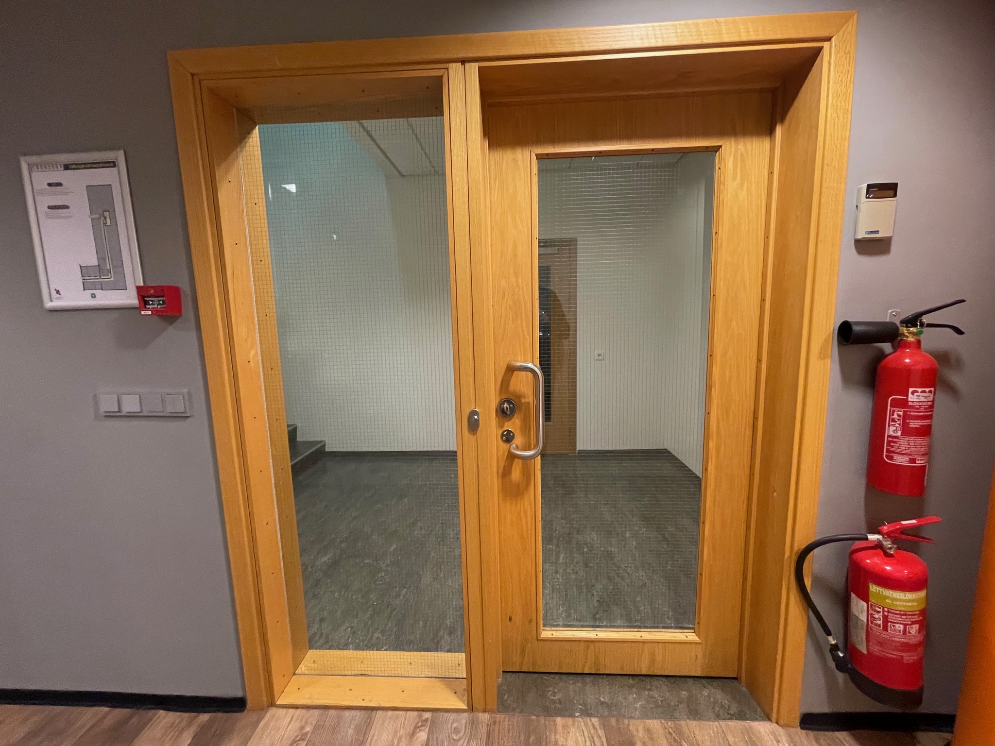 SELT / SOLD Eldvarnarhurð E30 með gleri, læsingu og pumpu H210/B177 sm