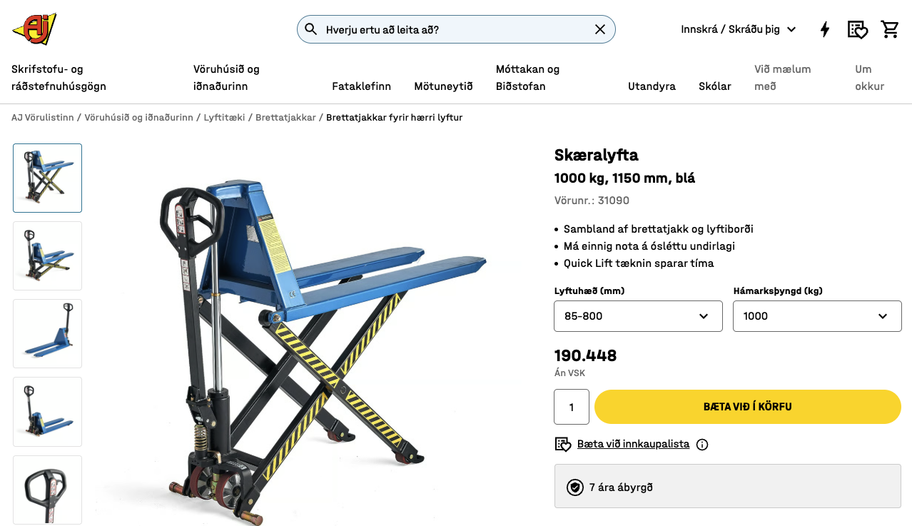 Skæralyfta frá AJ Vörulistanum, 1000kg. 3