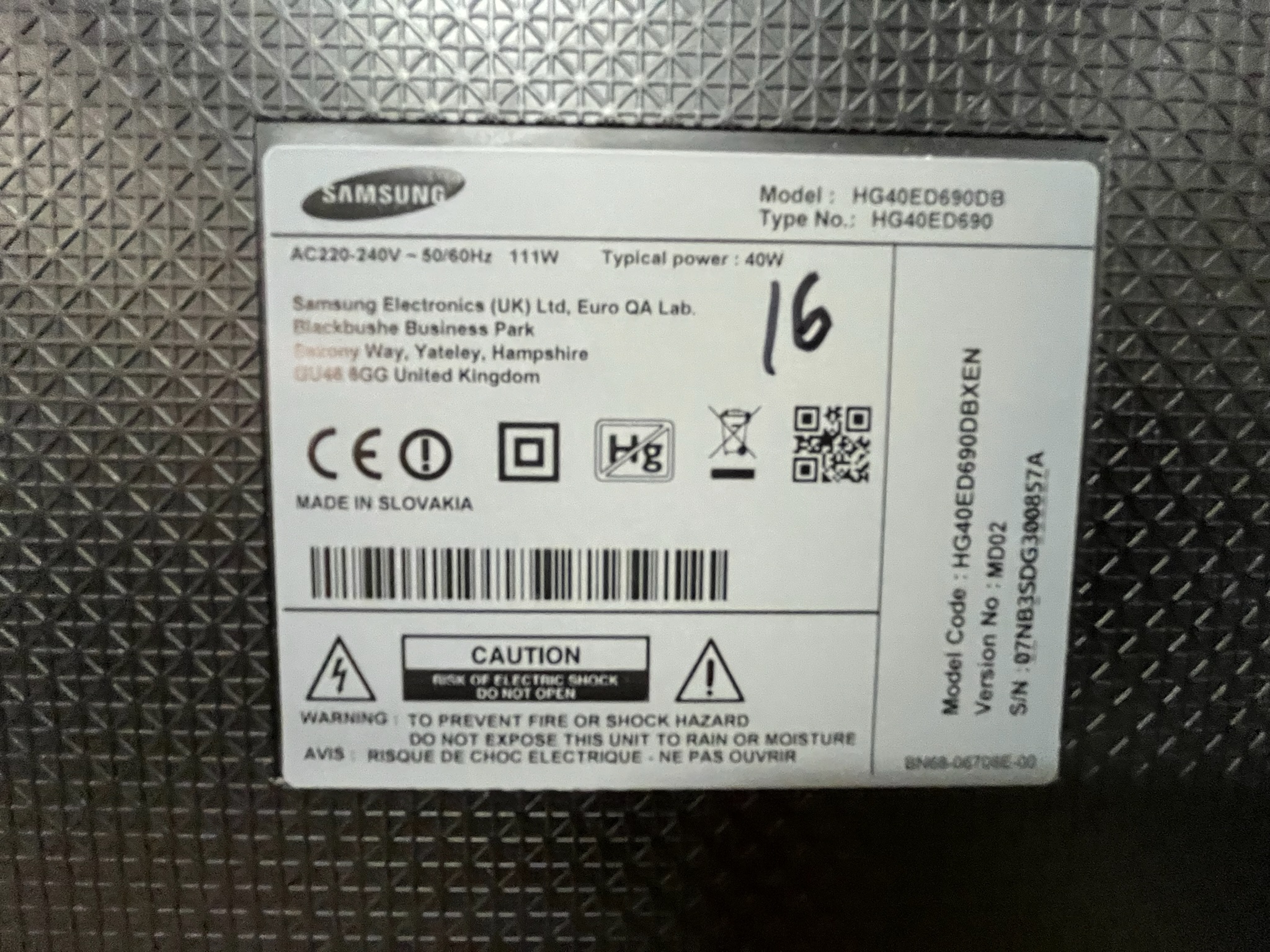 SELT / SOLD Samsung - Hotel TV 40" 7