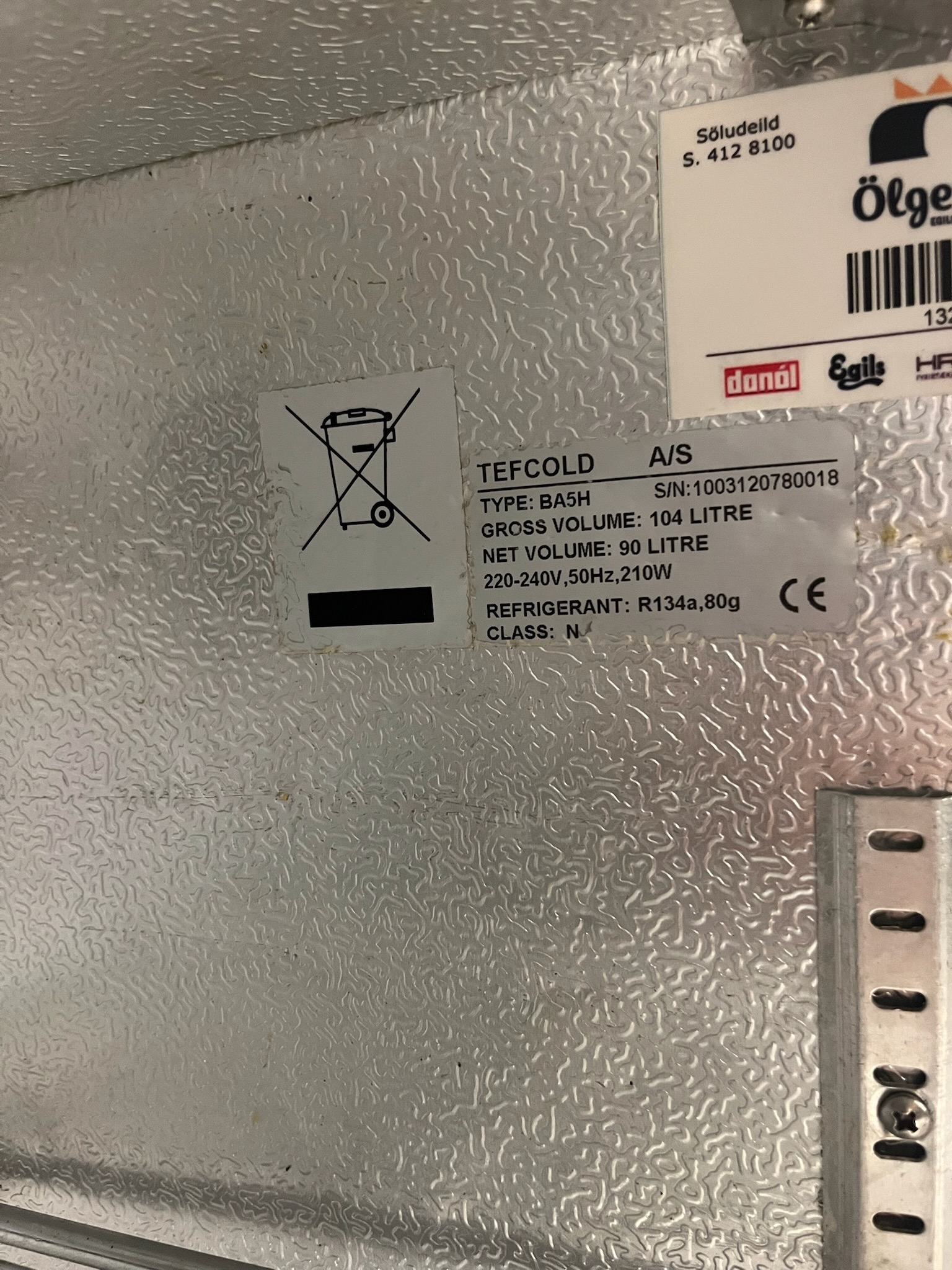SELT / SOLD TEFCOLD Kæliskápur, L49,5 x B50x H86,5sm. 6