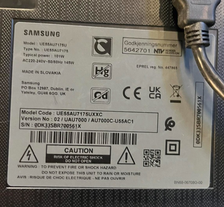 SELT / SOLD Samsung sjónvarp með veggfestingu, 4K Smart TV, 55'' 4