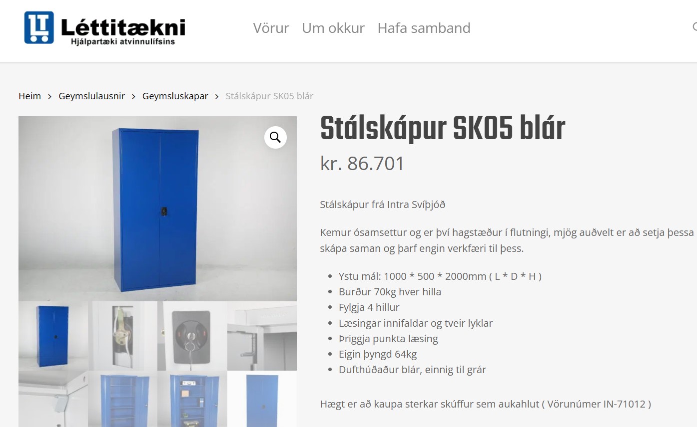 SELT / SOLD Stálskápur - efnaskápur - 100 * 50 * 200 sm ( L * D * H ) 4