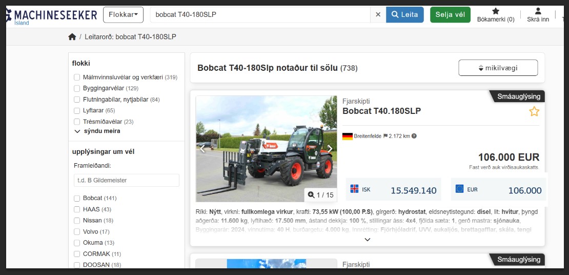 SELT / SOLD BOBCAT T40-180SLP 2017 skotbómulyftari - Selfoss 2