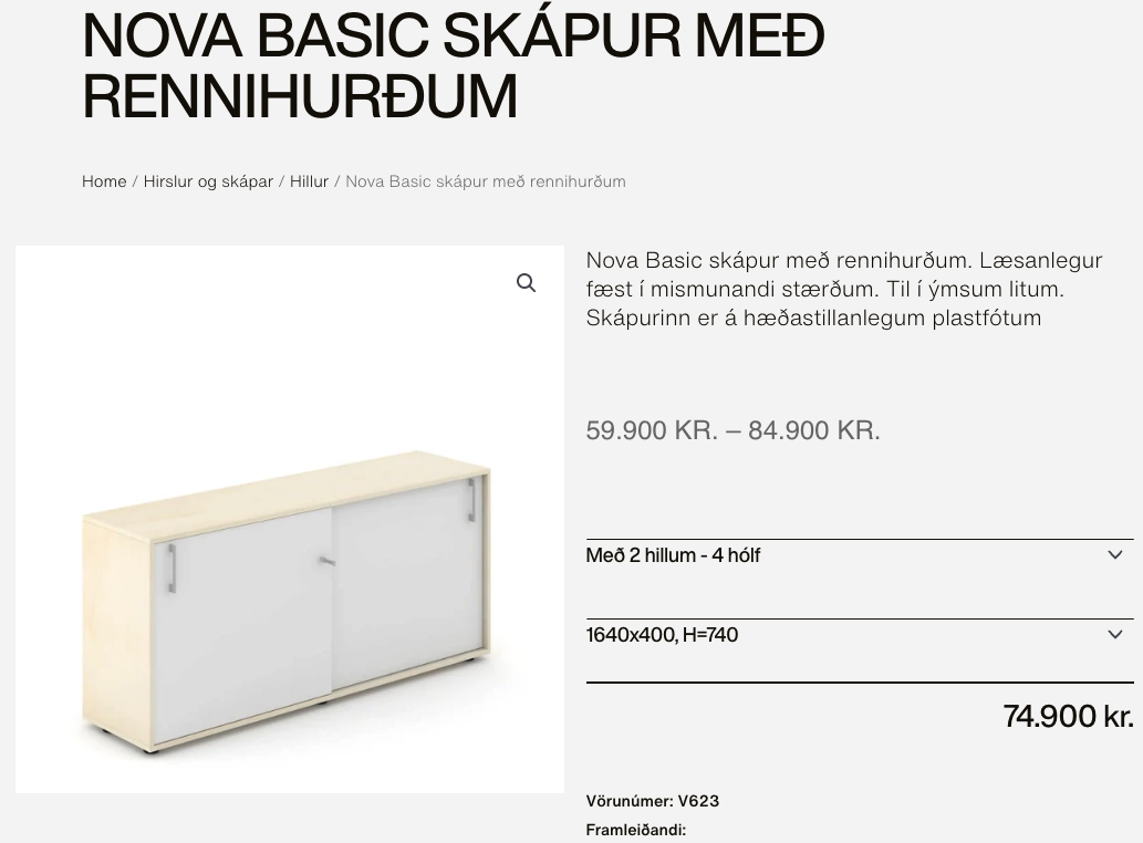 SELT / SOLD Narbutas skápur með rennihurðum frá Sýrusson, B160sm. 9