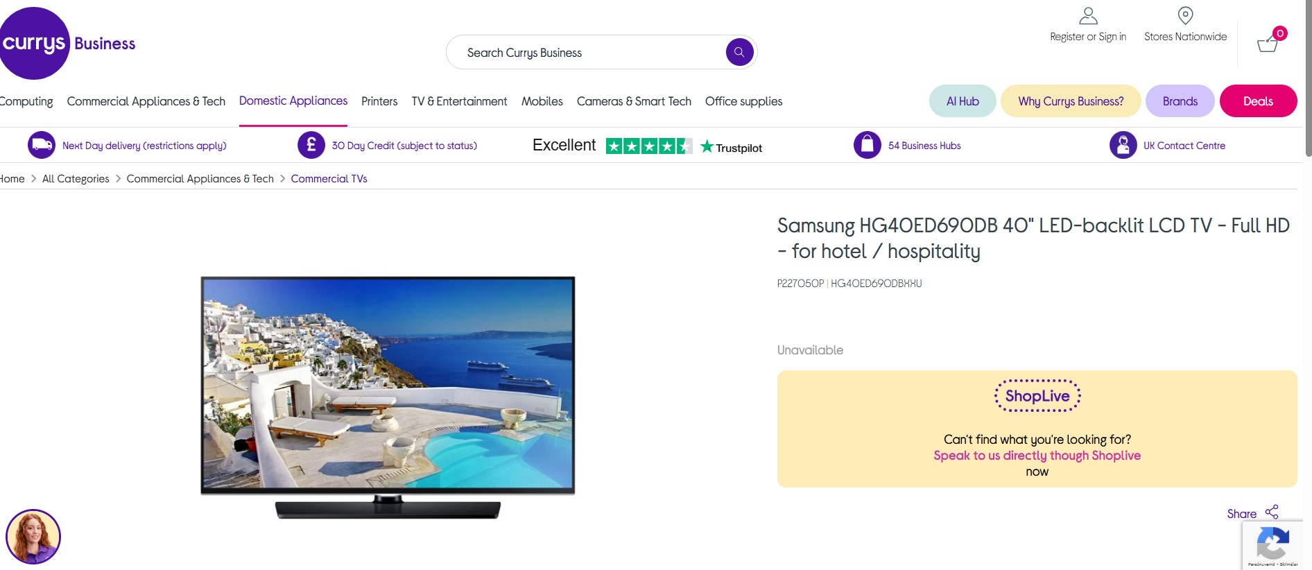 SELT / SOLD Samsung - Hotel TV 40" 9