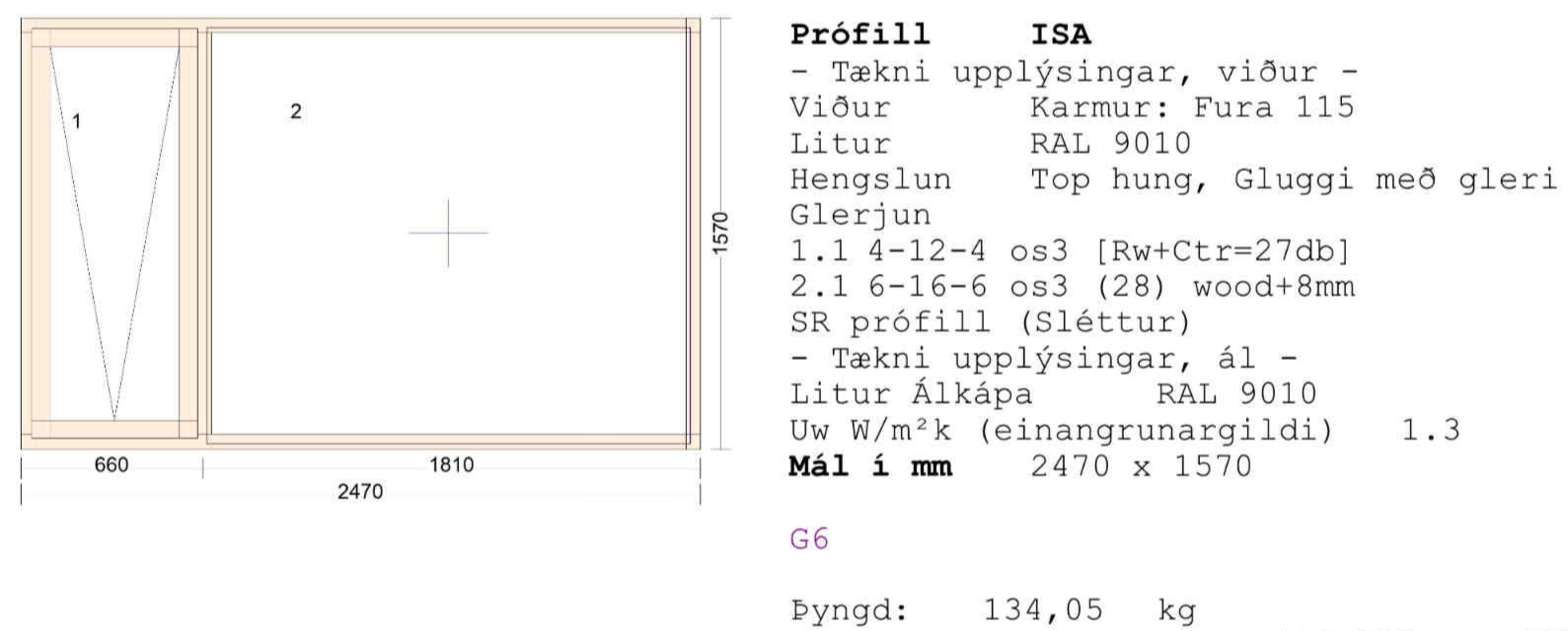 SELT / SOLD Álklæddur viðargluggi frá Byko, H157xB247sm. 3