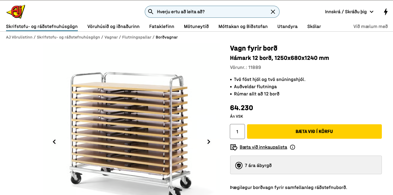 SELT/SOLDFelliborð frá AJ Vörulistanum, B120xD50sm. (18 stk.) 6