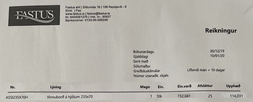 SELT / SOLD - Vandað stálborð á hjólum frá Fastus - 235x70. 6
