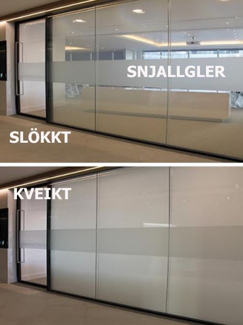 Selt - endurnýtt - Snjallgler - smartgler - hert gler með rafstýrðri frostfilmu