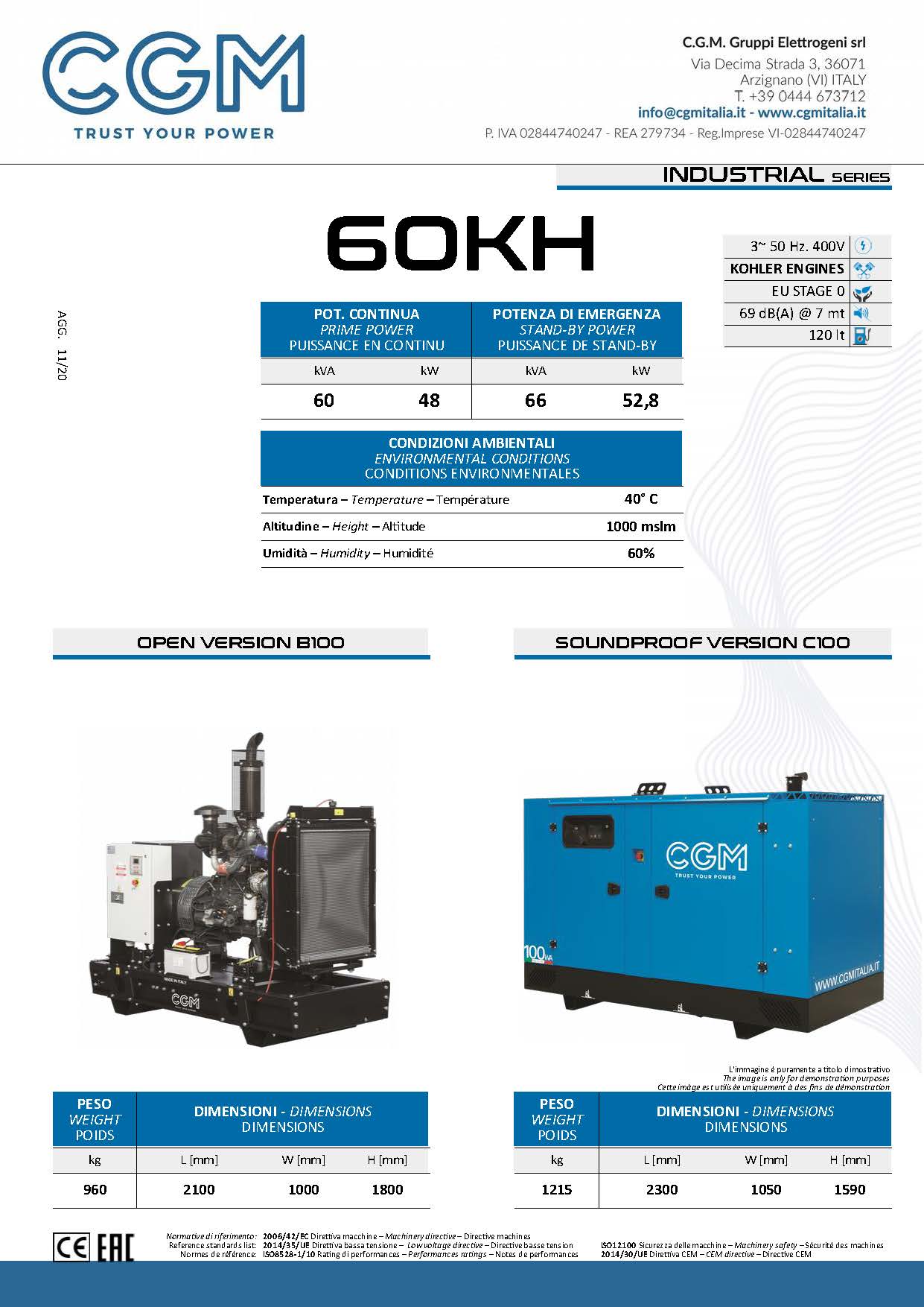 SELT / SOLD Hljóðlát rafstöð varaaflstöð 2022 - CGM 60F - 66KVa eða 52,8 KW 5