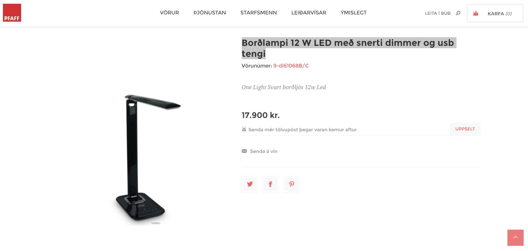 SELT / SOLD Flottir borðlampi lampar - hleðslustöð - Pfaff 2