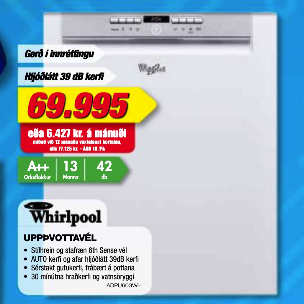 SELT / SOLD Whirlpool uppþvottavél 9