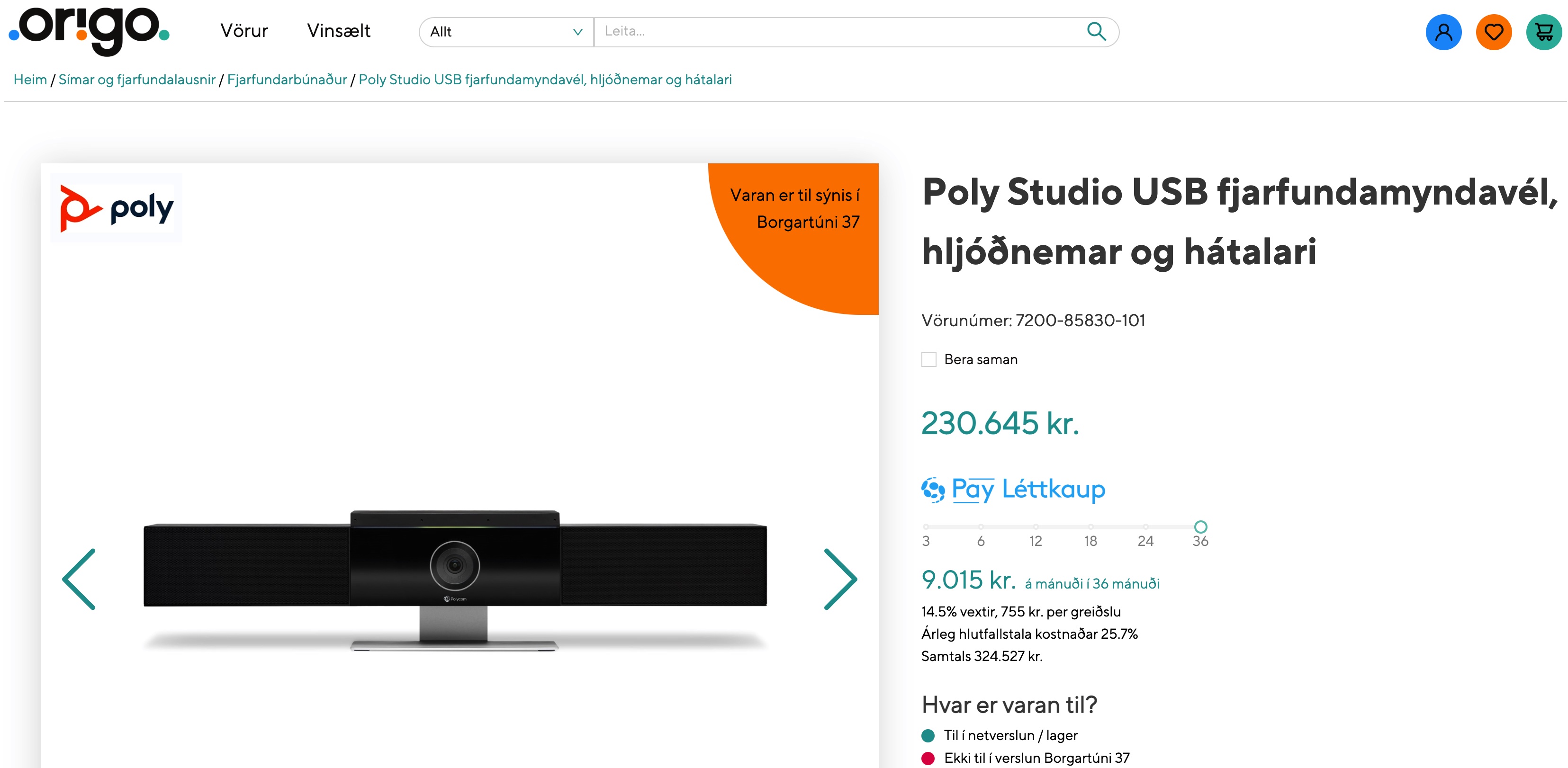 SELT / SOLD Poly Studio USB fjarfundamyndavél, hljóðnemar og hátalari 8