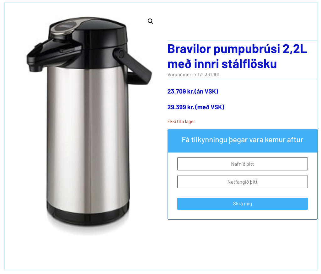 SELT / SOLD Bravilor THa uppáhellingarvél vatnstengd ásamt 2 pumpubrúsum 3