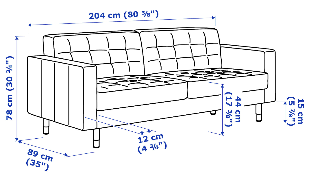SELT / SOLD IKEA 3ja sæta sófi, B204xD89sm. 6