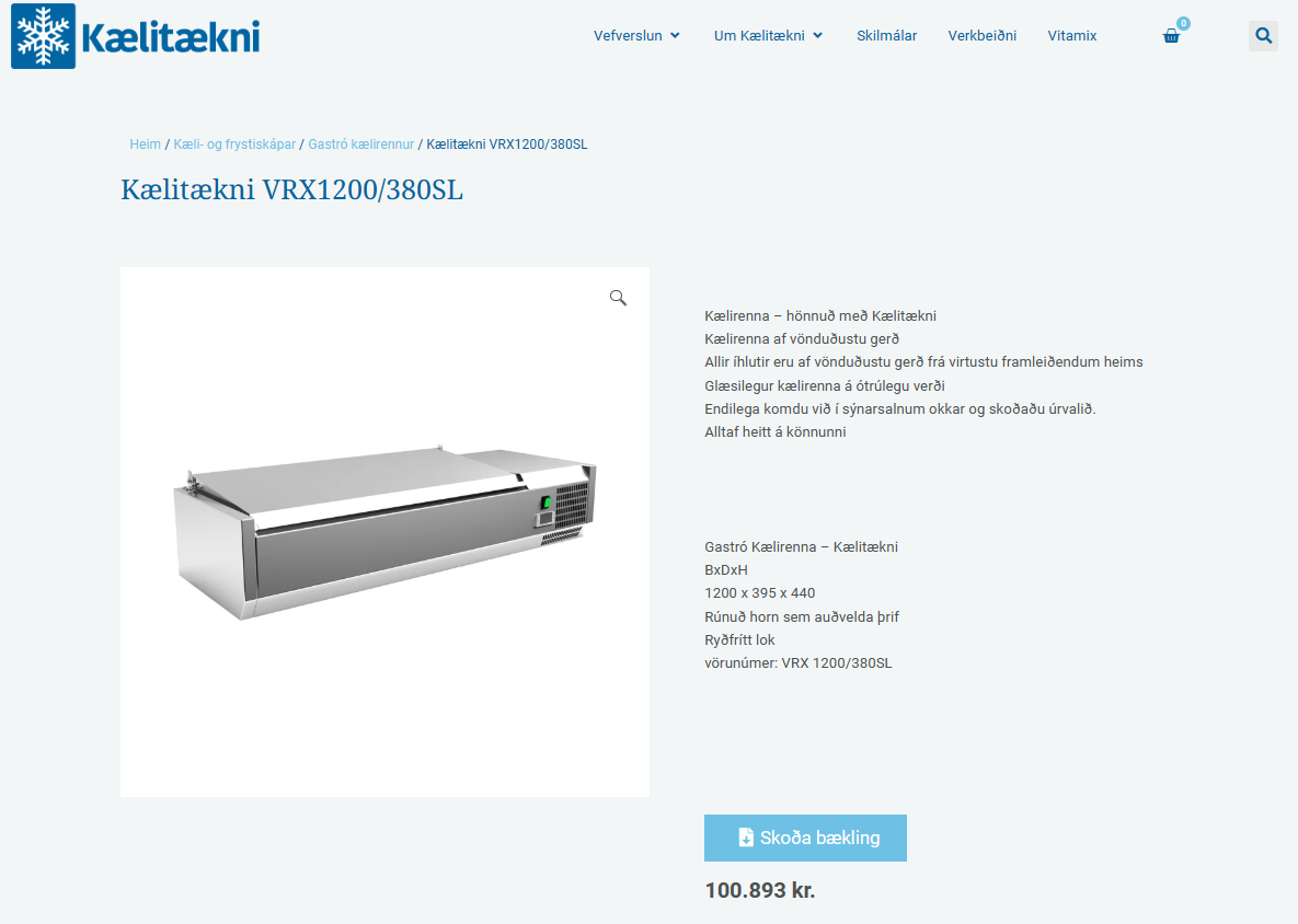 SELT / SOLD Kælirenna frá Kælistækni, B120 x D35 x H25 sm. 6