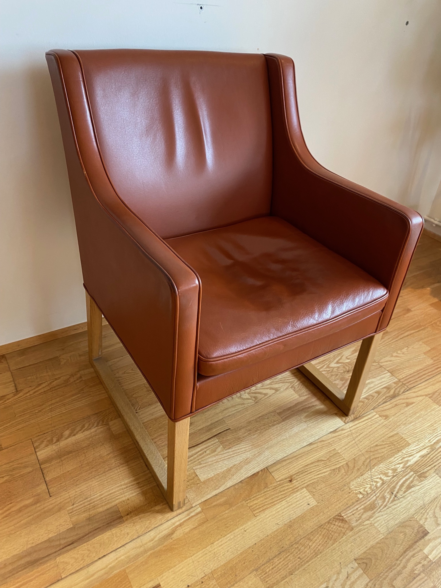 SELT / SOLD Borge Mogensen Lounge Chairs, Model 3246, handsmíðaðir leðurstóll 3