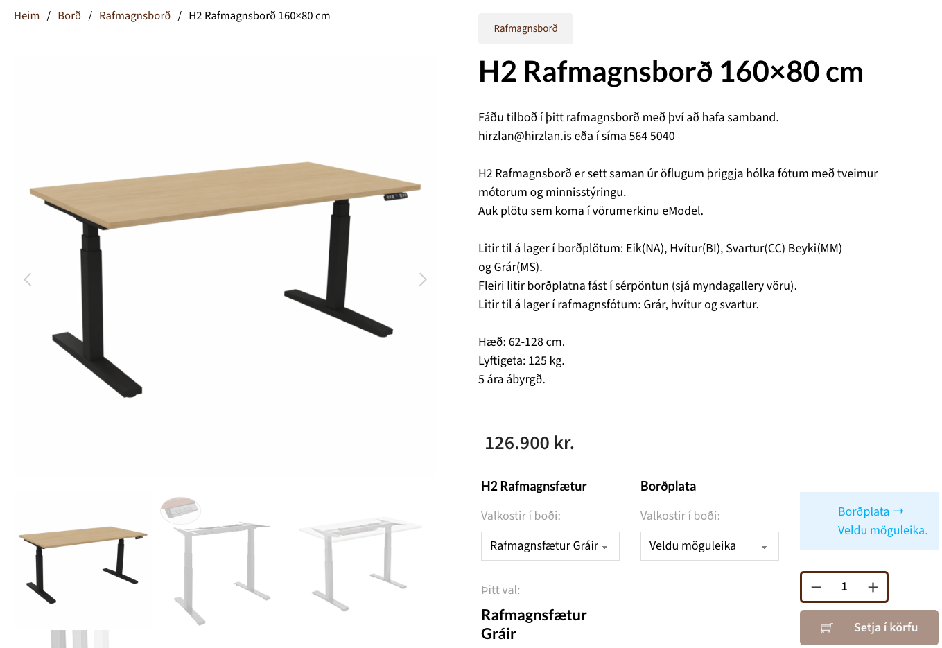 SELT / SOLD - Rafmagnsborð með minnisstillingu, B160 x D80 sm. 7