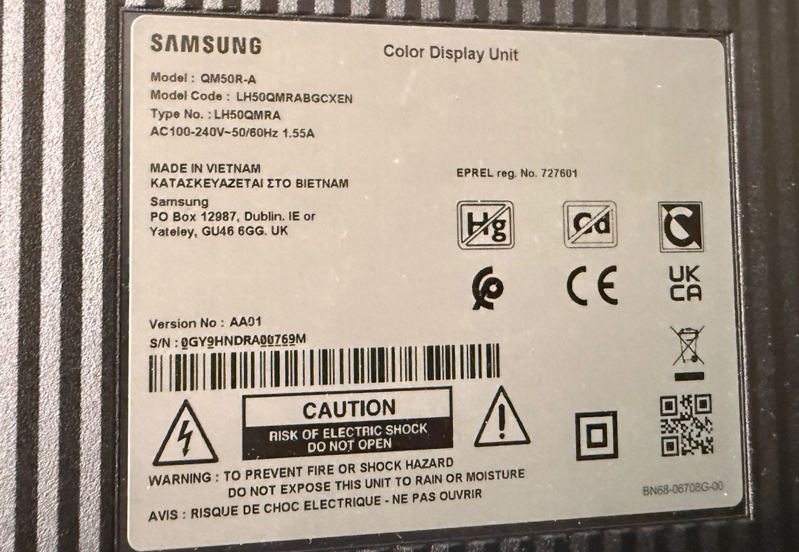 SELT / SOLD Samsung upplýsingaskjár með veggfestingu, 4K, 50'', 24/7 7
