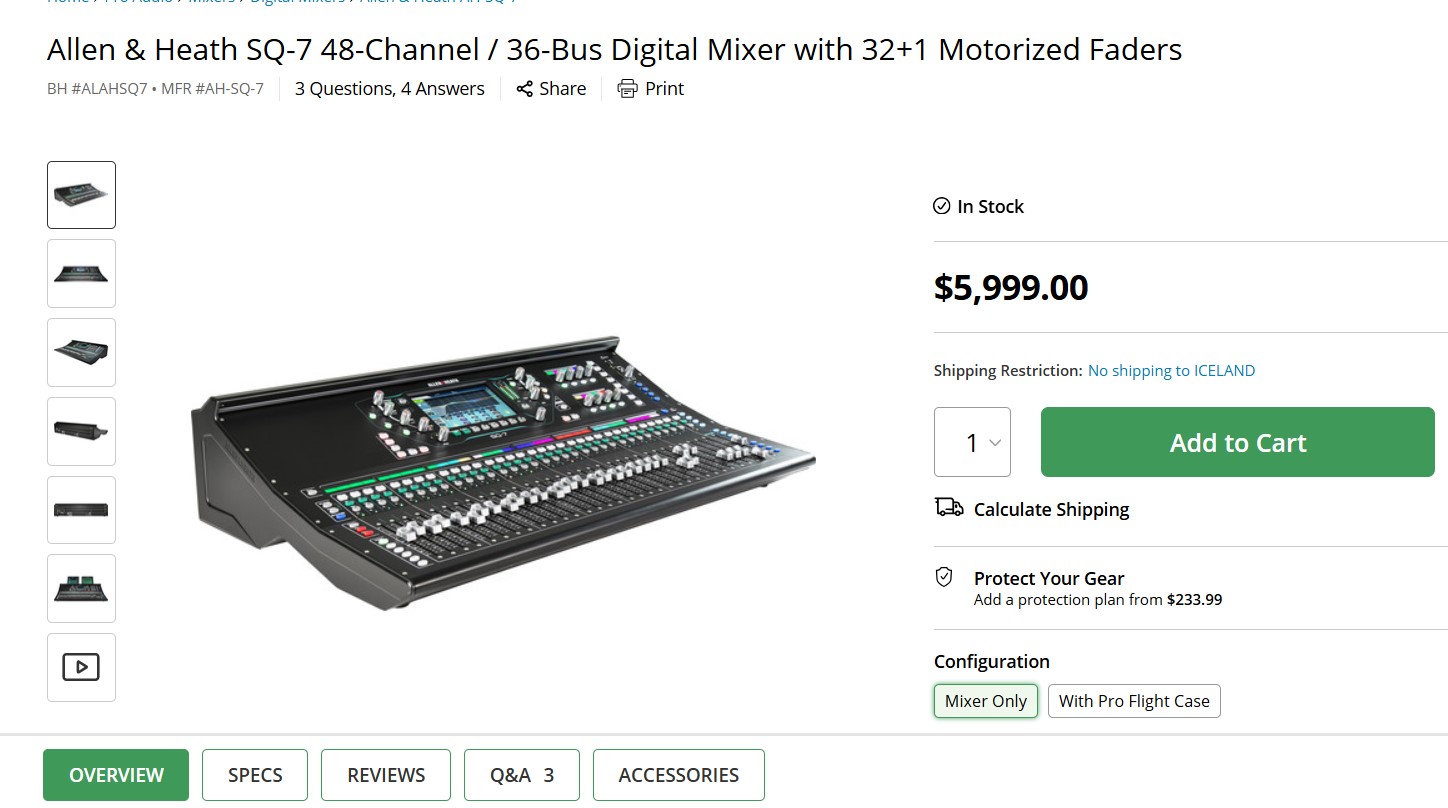 SELT / SOLD Mixer - Allen & Heath SQ-7 48-Channel digital Mixer with 32 5