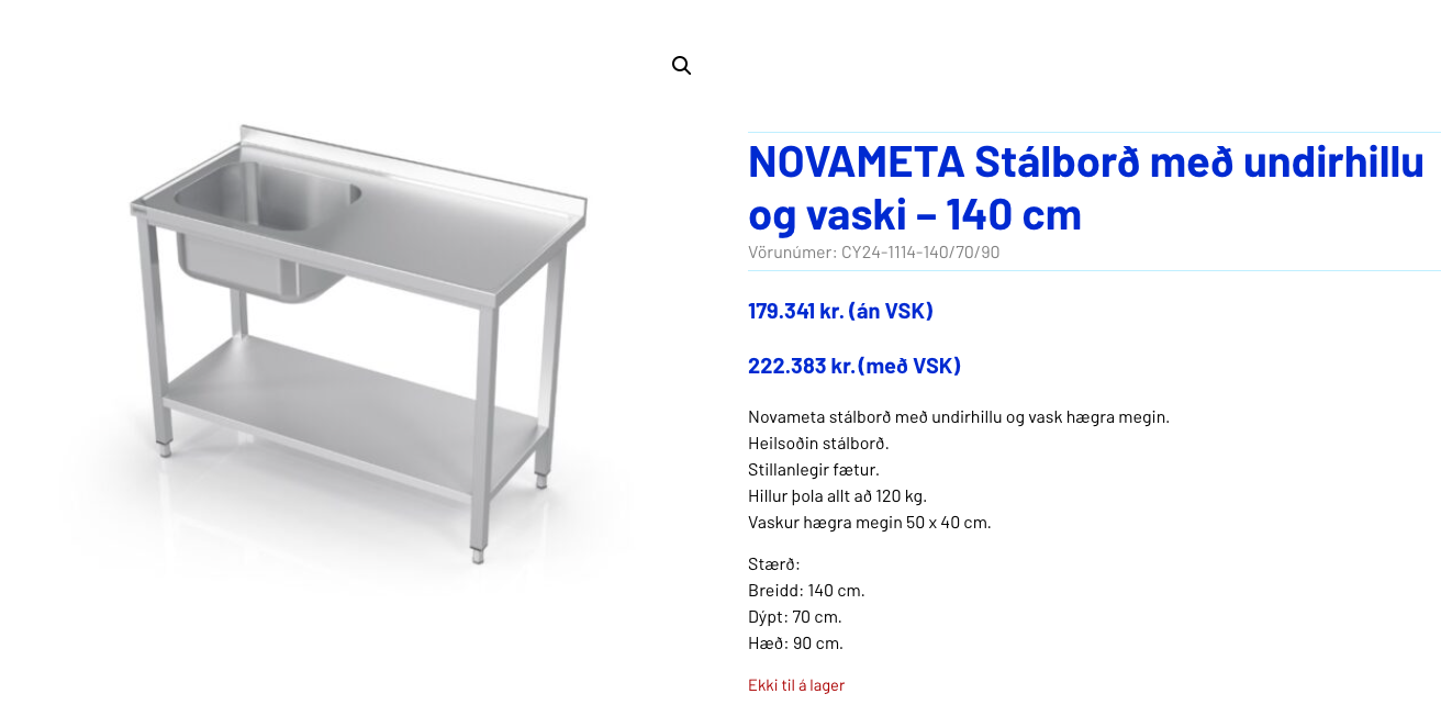 SELT / SOLD Ryðfrítt stálborð með vaski og kant, B120xD73xH88sm. 4