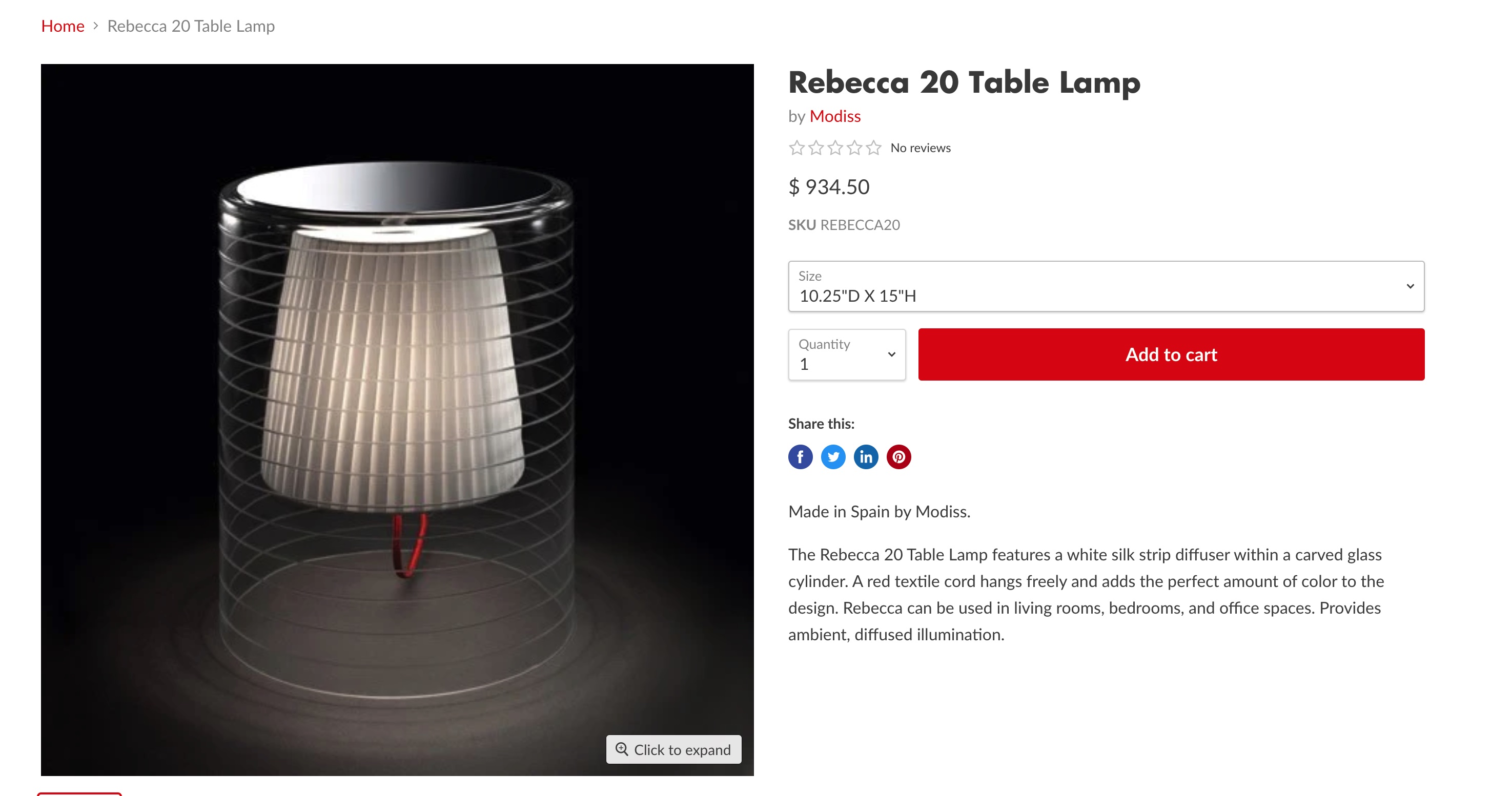SELT / SOLD Rebecca 20 Table Lamp frá Modiss 5
