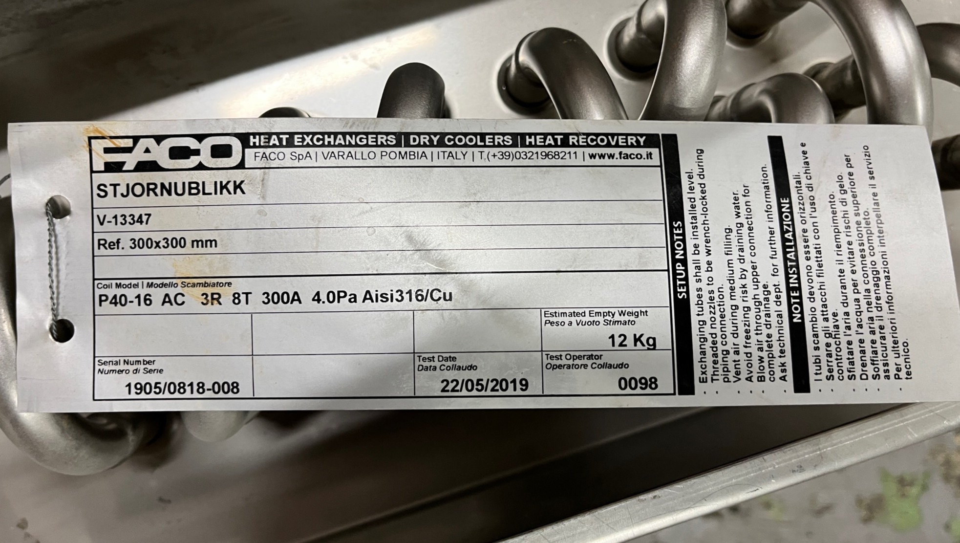 SELT / SOLD Varmaskiptir - Stjörnublikk - 16 bar. 8