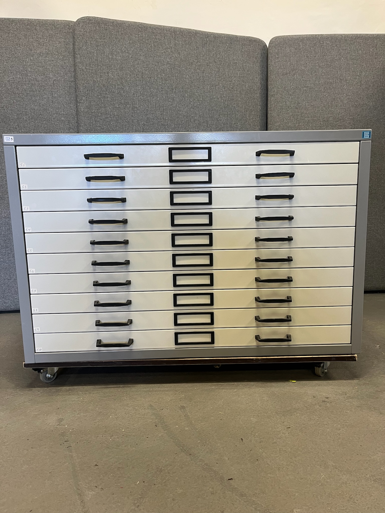 SELT / SOLD Finnerup System teikningaskápur, 10 skúffur, B102xD69xH67sm.