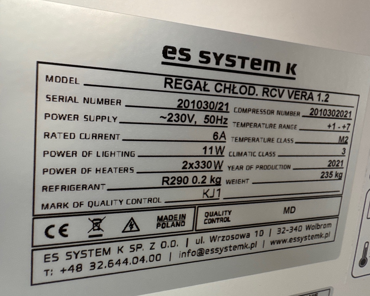 SELT / SOLD ES System K opinn kæliskápur með gardínu, H196xB120xD63sm. 7