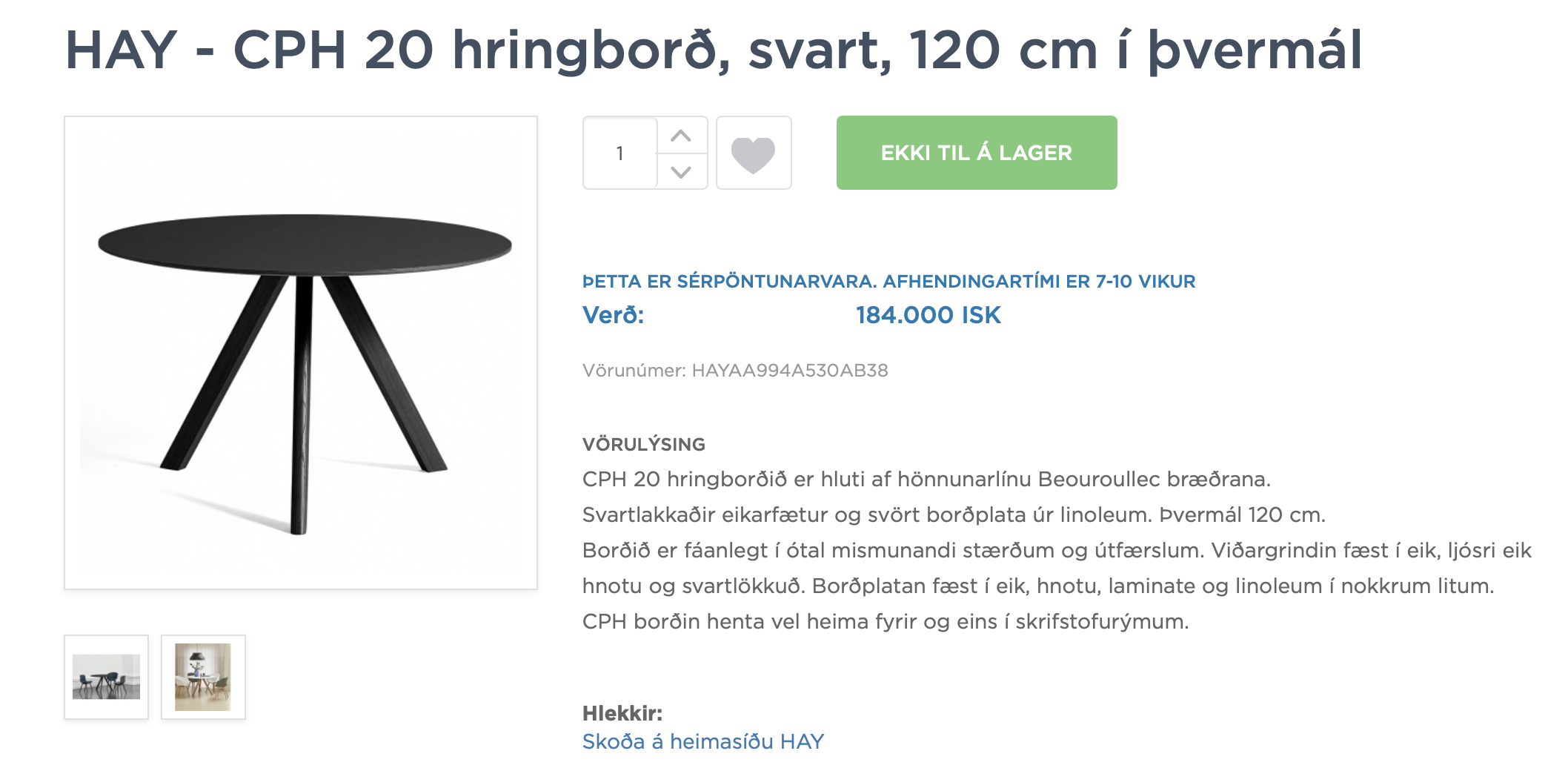 SELT / SOLD HAY - CPH 20 hringborð, svart, 120 cm í þvermál (2 stk.) 6