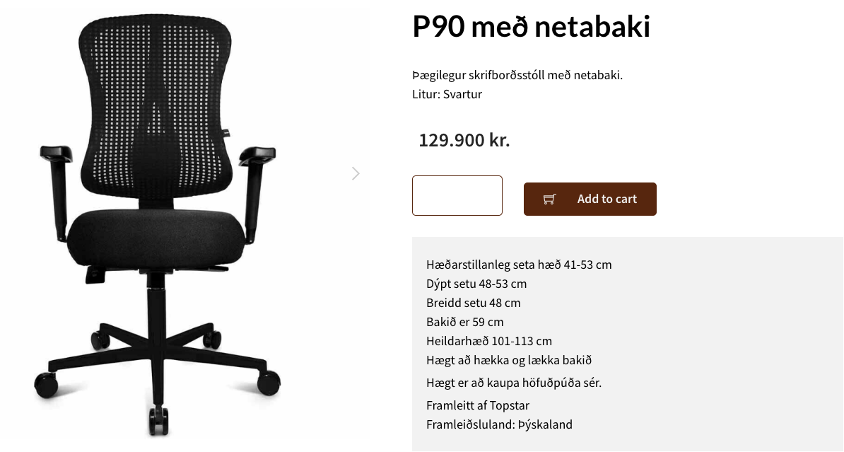 SELT / SOLD Topstar P90 skrifstofustóll með netabaki frá Hirzlunni 3
