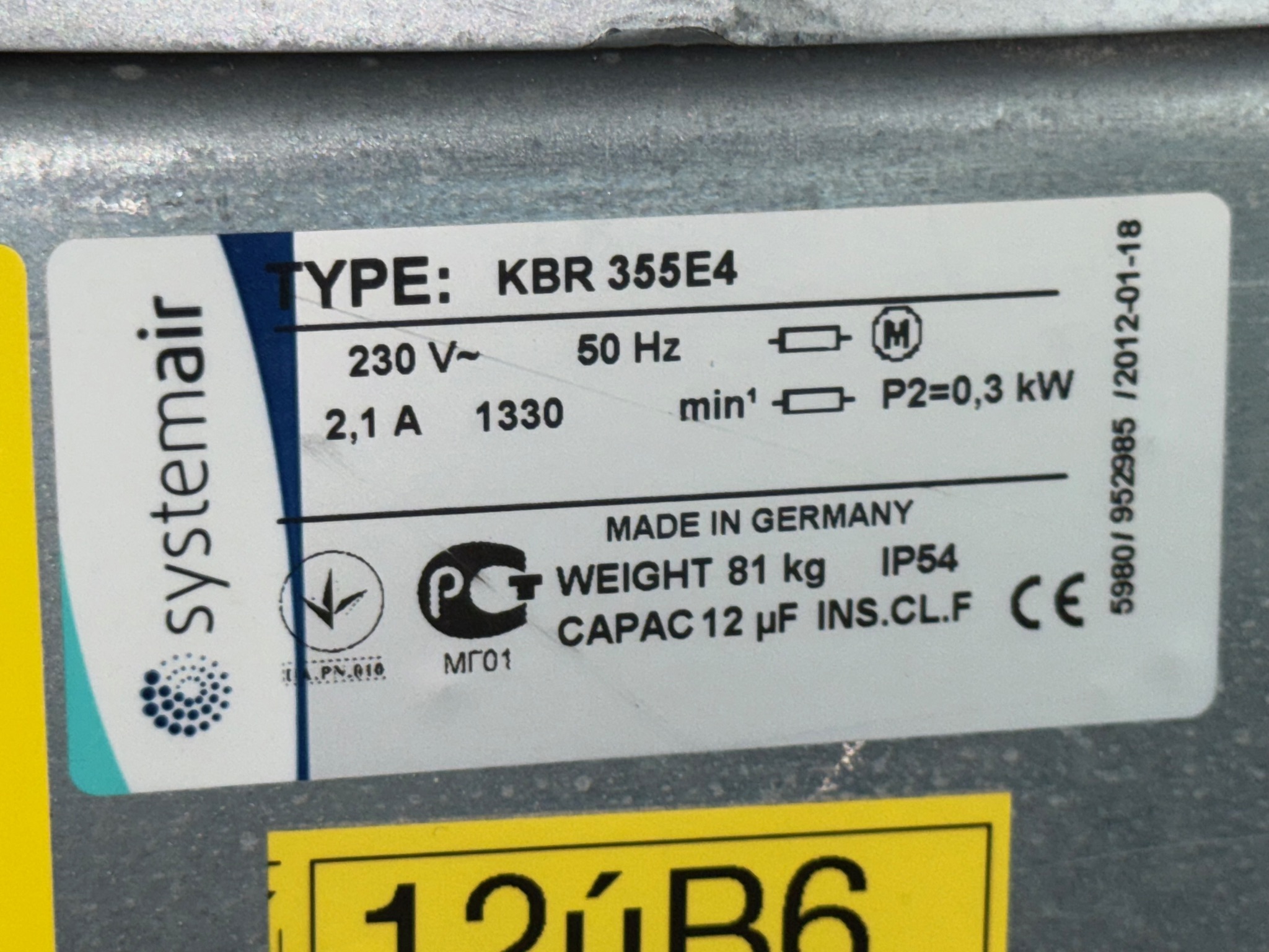 Systemair KBR/F 355E4 loftræstimótor 7