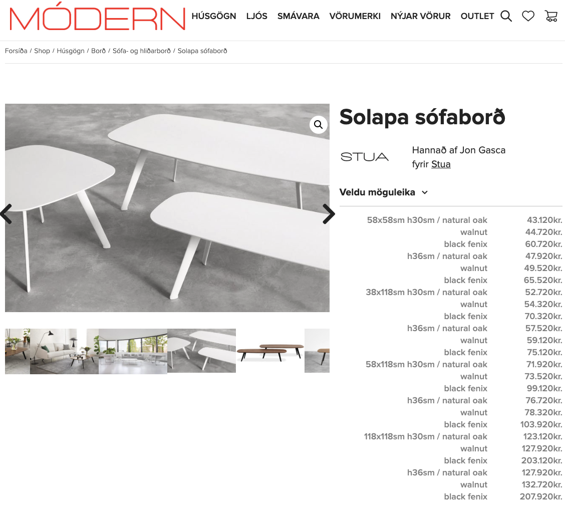 SELT / SOLD Stua sófaborð frá Módern, B118xD38sm. 5