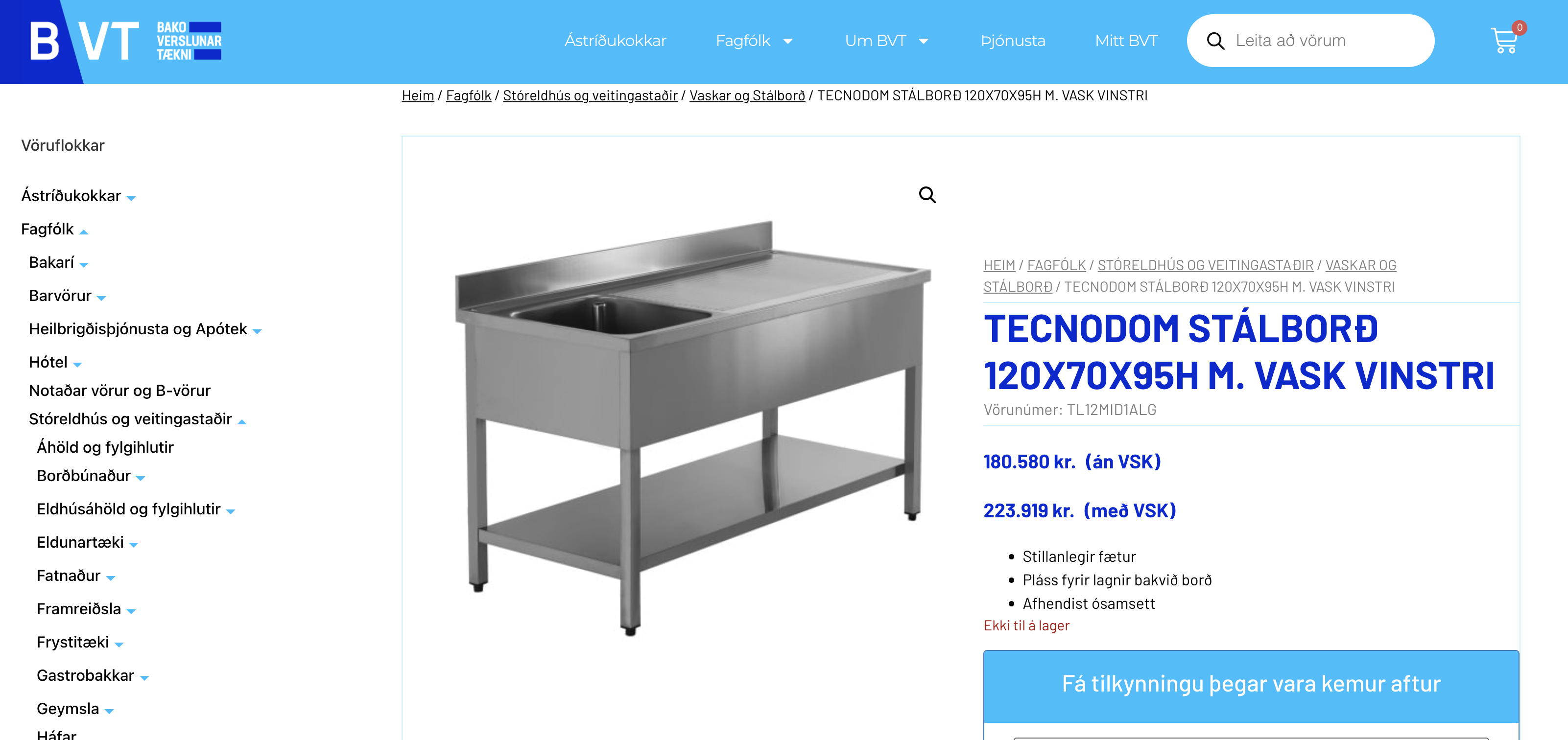 SELT / SOLD Ryðfrítt stálborð með vaski og kanti - B121xD50xH90sm. 6